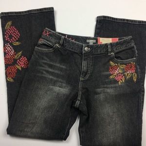 J. Jill Embroidered Floral Dark Wash Denim